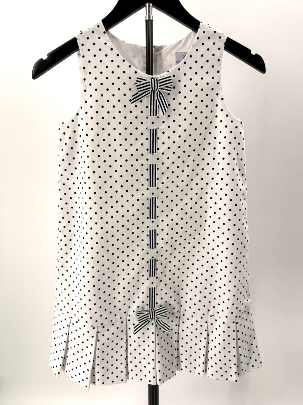 Florence Eiseman Girls A-Line Dress White Black Polka Dot 7 Sleeveless